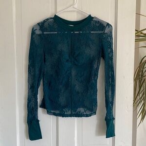 Free People Intimately Teal Blue Lace Long Sleeve Top